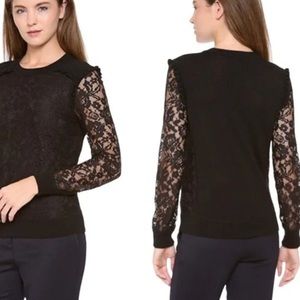 Tory Burch Shoulder Crew Neck Black Lace Merino Wool Women’s Size S